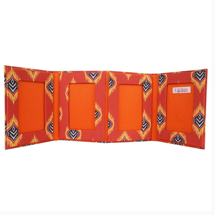 Indha Fold-Out Keep sake Photo Frame Folder – Orange Flame Abstract Print (Dupion Silk) | Gift for all seasons
