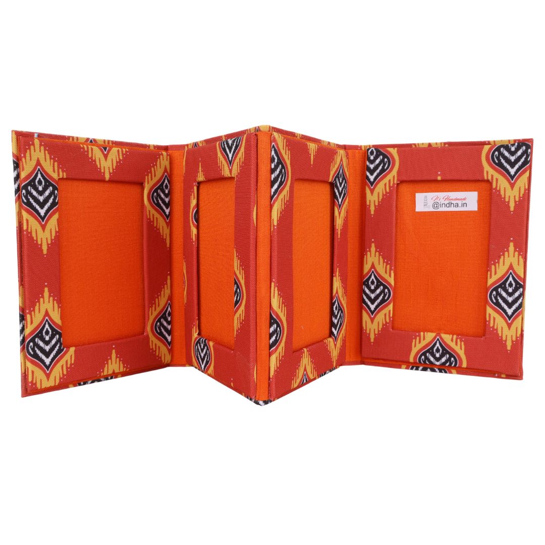 Indha Fold-Out Keep sake Photo Frame Folder – Orange Flame Abstract Print (Dupion Silk) | Gift for all seasons
