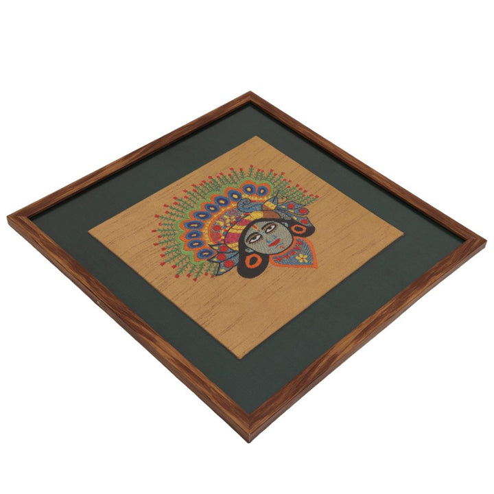 Indha Hand-Embroidered Lord Krishna Face Embroidery Wall Art Décor | Religious Gift - for Home, Living Room, Office, Puja , Entrance Decoration