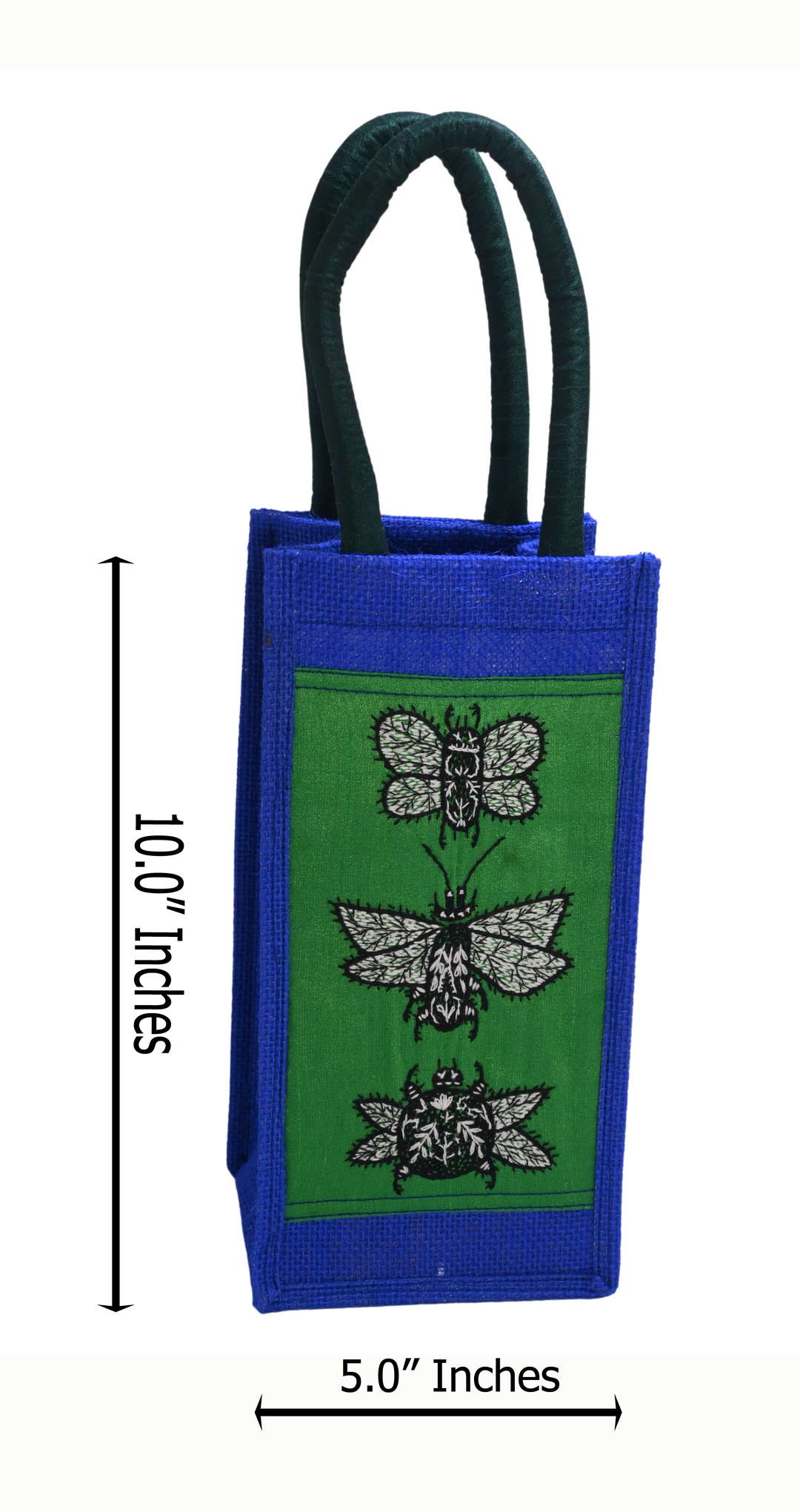 Indha Jute Bottle Cover – Bee Embroidery in Blue | Eco-Friendly &amp; Handcrafted Gift