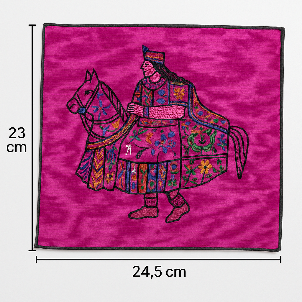 Indha Kachhi Ghodi Hand Embroidery Panel – Folk Horse Motif on Dupion Silk | DIY Decor | Cultural Gift