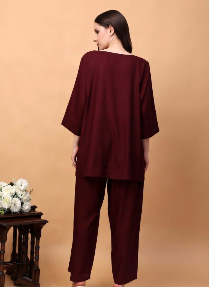 Indha Maroon Colour Coord Set for Women Fashion for Any Occasion  | Comfortable Cotton Sleepwear