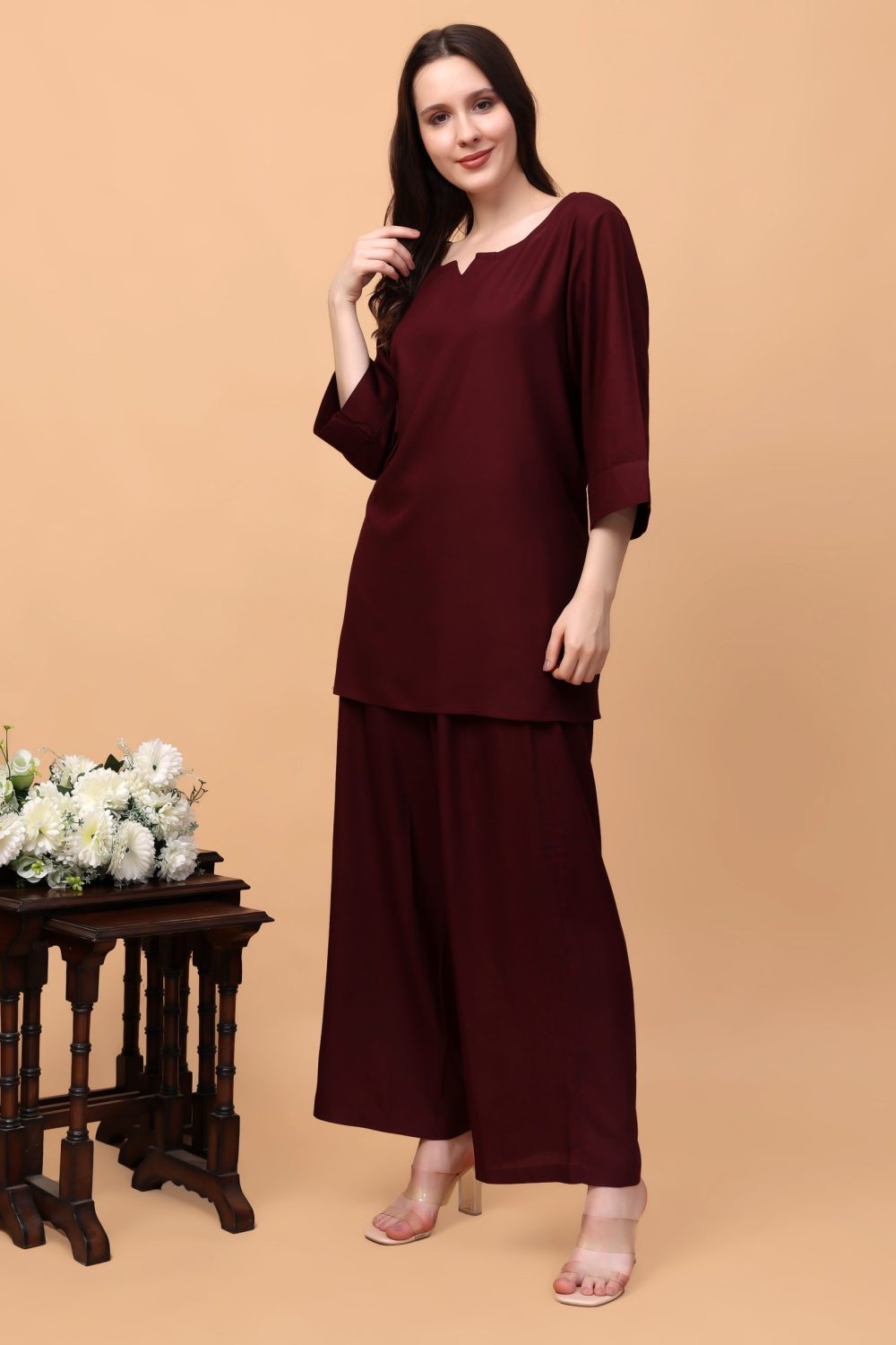 Indha Maroon Colour Coord Set for Women Fashion for Any Occasion  | Comfortable Cotton Sleepwear