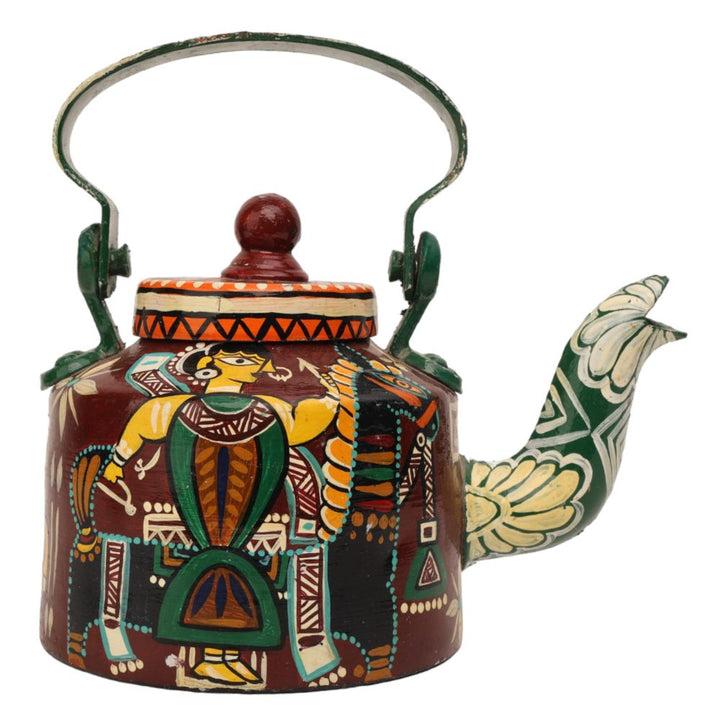 INDHA Decorative Aluminium Hand Painted Kettle Kachchhi Ghodi Dance Form Theme Print | Hand-Painted Kettle Multicolour | Exquisite Design Kettle | Gift Piece | Home Decor