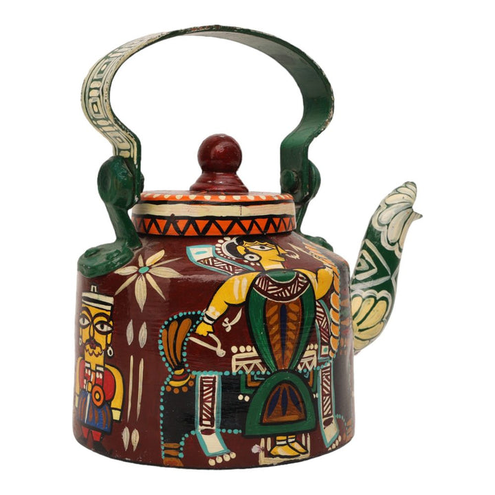 INDHA Decorative Aluminium Hand Painted Kettle Kachchhi Ghodi Dance Form Theme Print | Hand-Painted Kettle Multicolour | Exquisite Design Kettle | Gift Piece | Home Decor