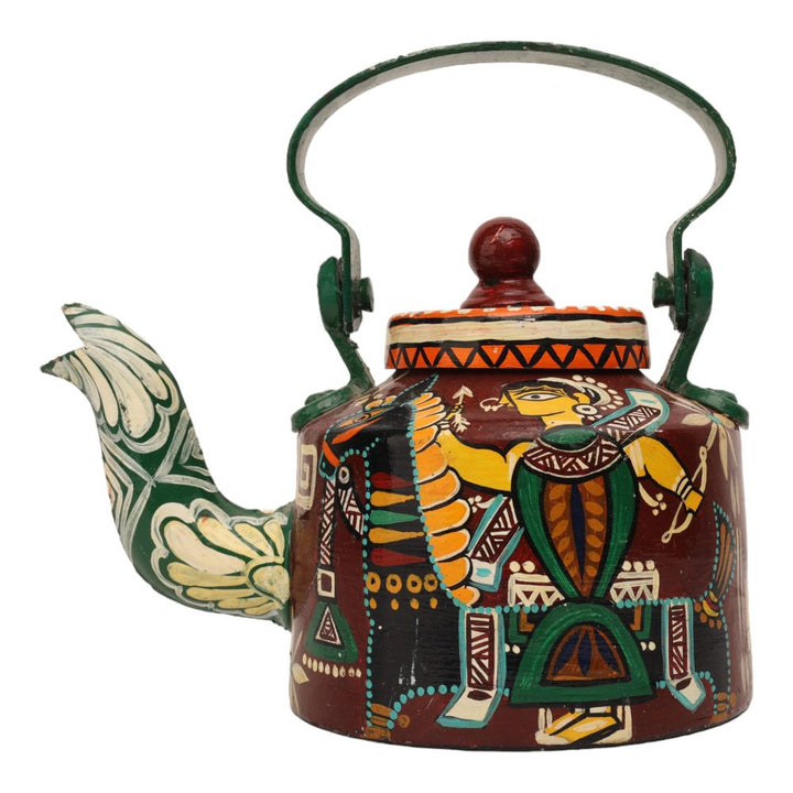INDHA Decorative Aluminium Hand Painted Kettle Kachchhi Ghodi Dance Form Theme Print | Hand-Painted Kettle Multicolour | Exquisite Design Kettle | Gift Piece | Home Decor