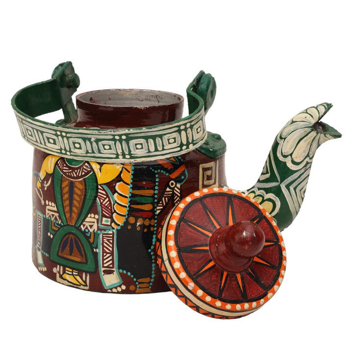 INDHA Decorative Aluminium Hand Painted Kettle Kachchhi Ghodi Dance Form Theme Print | Hand-Painted Kettle Multicolour | Exquisite Design Kettle | Gift Piece | Home Decor
