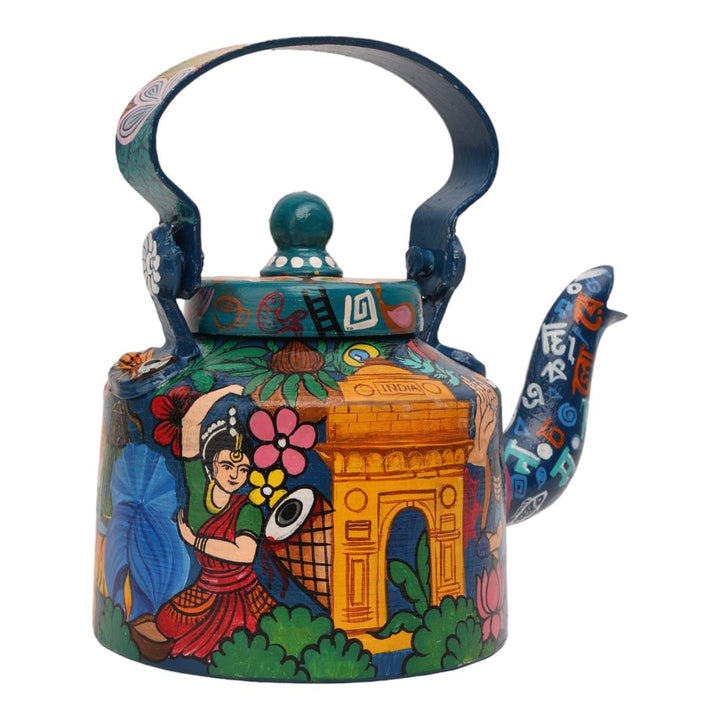 INDHA Decorative Aluminum Hand Painted Kettle Namaste India Theme Print | Hand-Painted Kettle Multicolour | Exquisite Design Kettle | Gift Piece | Home Decor
