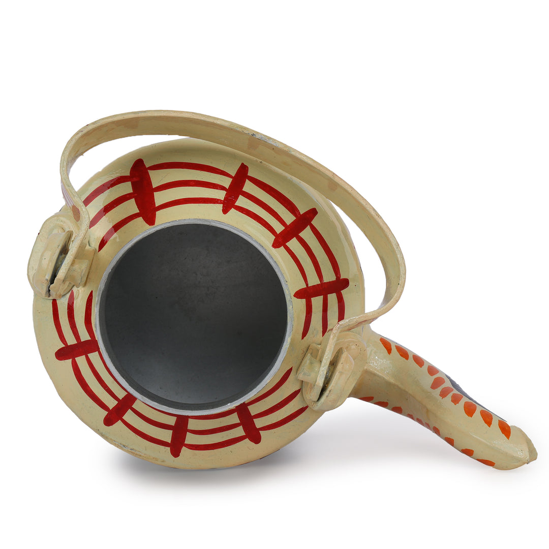 INDHA Off-White Handpainted Aluminium Decorative Kettle With Owl Print | Handpainted Décor | Home Décor | Home Utility | Living Room Décor | Gifting | Décor | Kitchen Utility