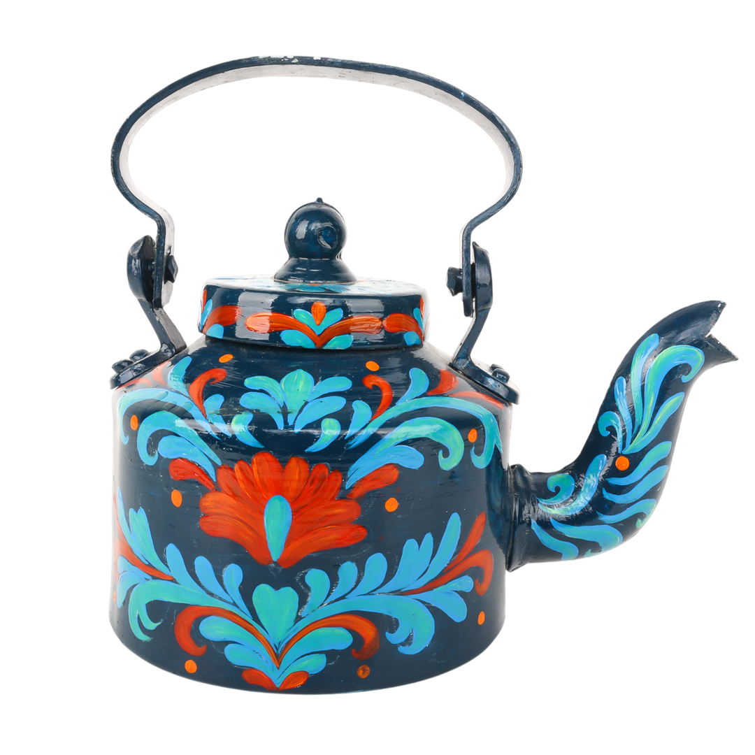 Indha Hand-Painted Aluminium Kettle – Floral Table Décor Showpiece | Vintage-Style Home Decoration | Colourful Gift for Living Room, Office & Festive Gifting | Handmade in India