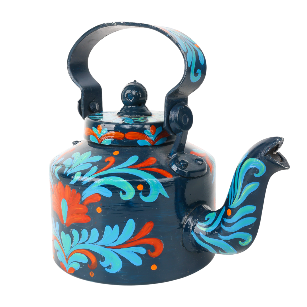 Indha Hand-Painted Aluminium Kettle – Floral Table Décor Showpiece | Vintage-Style Home Decoration | Colourful Gift for Living Room, Office & Festive Gifting | Handmade in India