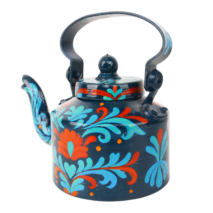 Indha Hand-Painted Aluminium Kettle – Floral Table Décor Showpiece | Vintage-Style Home Decoration | Colourful Gift for Living Room, Office & Festive Gifting | Handmade in India