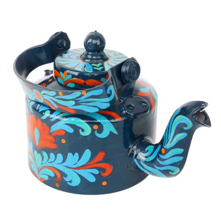 Indha Hand-Painted Aluminium Kettle – Floral Table Décor Showpiece | Vintage-Style Home Decoration | Colourful Gift for Living Room, Office & Festive Gifting | Handmade in India