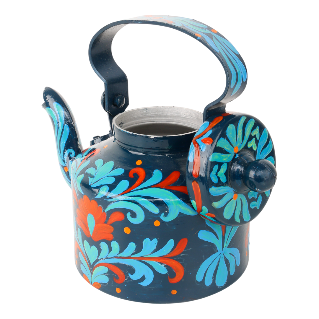 Indha Hand-Painted Aluminium Kettle – Floral Table Décor Showpiece | Vintage-Style Home Decoration | Colourful Gift for Living Room, Office & Festive Gifting | Handmade in India