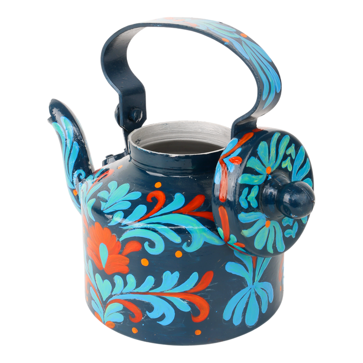 Indha Hand-Painted Aluminium Kettle – Floral Table Décor Showpiece | Vintage-Style Home Decoration | Colourful Gift for Living Room, Office & Festive Gifting | Handmade in India