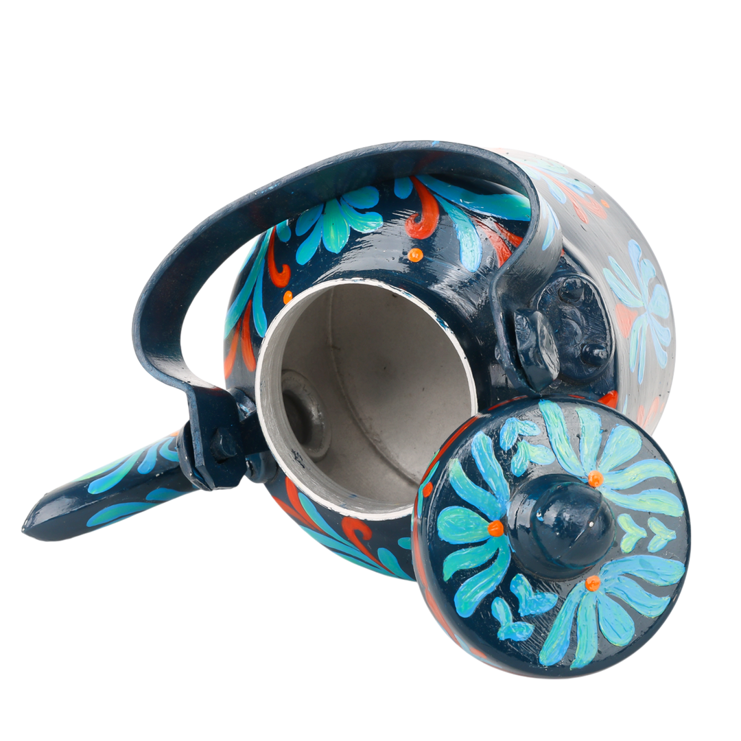 Indha Hand-Painted Aluminium Kettle – Floral Table Décor Showpiece | Vintage-Style Home Decoration | Colourful Gift for Living Room, Office & Festive Gifting | Handmade in India
