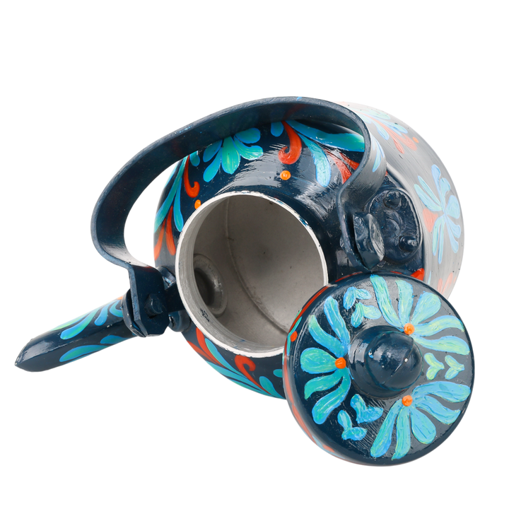 Indha Hand-Painted Aluminium Kettle – Floral Table Décor Showpiece | Vintage-Style Home Decoration | Colourful Gift for Living Room, Office & Festive Gifting | Handmade in India