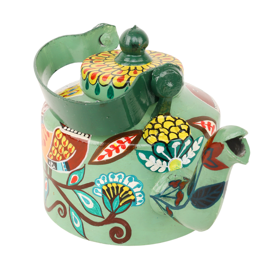 INDHA Hand-Painted Aluminum Decorative Kettle – Sparrow on Branch Artwork | Nature-Inspired Bird Design | 1-Litre | Home Décor, Tea Serving & Gifting