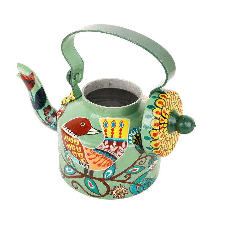INDHA Hand-Painted Aluminum Decorative Kettle – Sparrow on Branch Artwork | Nature-Inspired Bird Design | 1-Litre | Home Décor, Tea Serving & Gifting