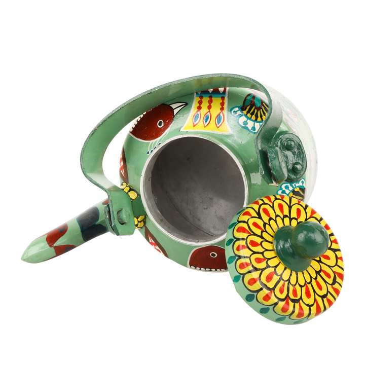 INDHA Hand-Painted Aluminum Decorative Kettle – Sparrow on Branch Artwork | Nature-Inspired Bird Design | 1-Litre | Home Décor, Tea Serving & Gifting