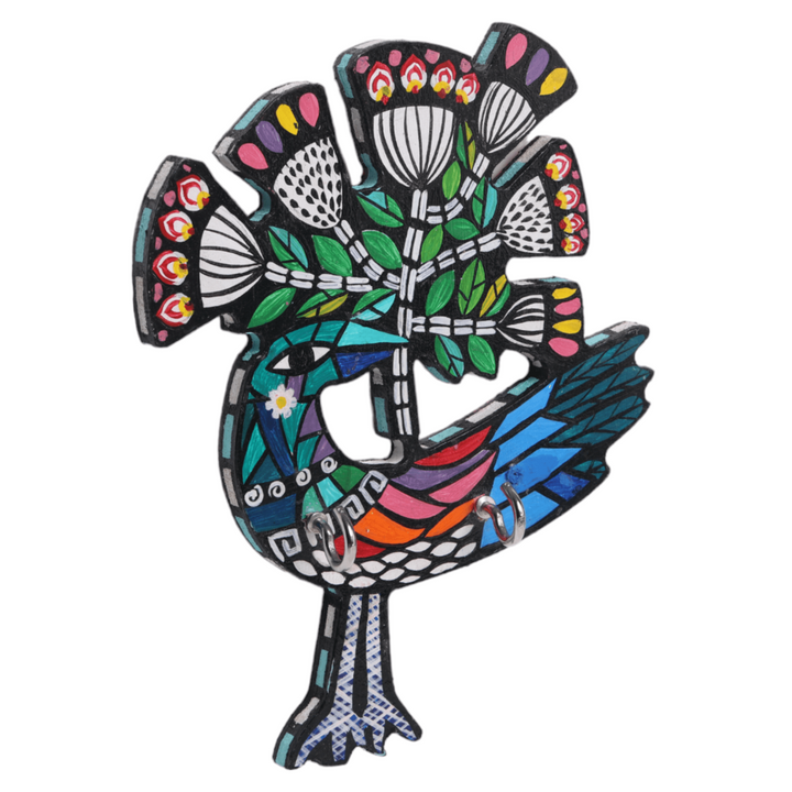 Indha Hand-Painted Bird Key Hanger - A Unique and Sustainable Home Organizer | Hand-Painted Bird Key Hanger - Eco-Friendly Home Décor | Unique Bird Design Key Hanger by Indha Artisans |