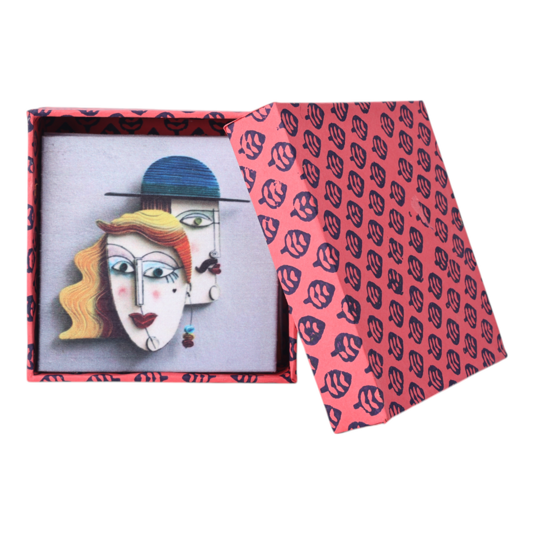 Indha Ethereal Elegance: Special Designs of Lady and Gent on Dupion Silk Coasters Set| Gift Set| Corporate Giveaways Coaster Set