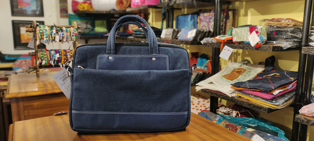Indha Eco-Friendly Recycled Denim Laptop Bag – A Sustainable and Trendy Carry-All for Work, Travel, and Everyday Use