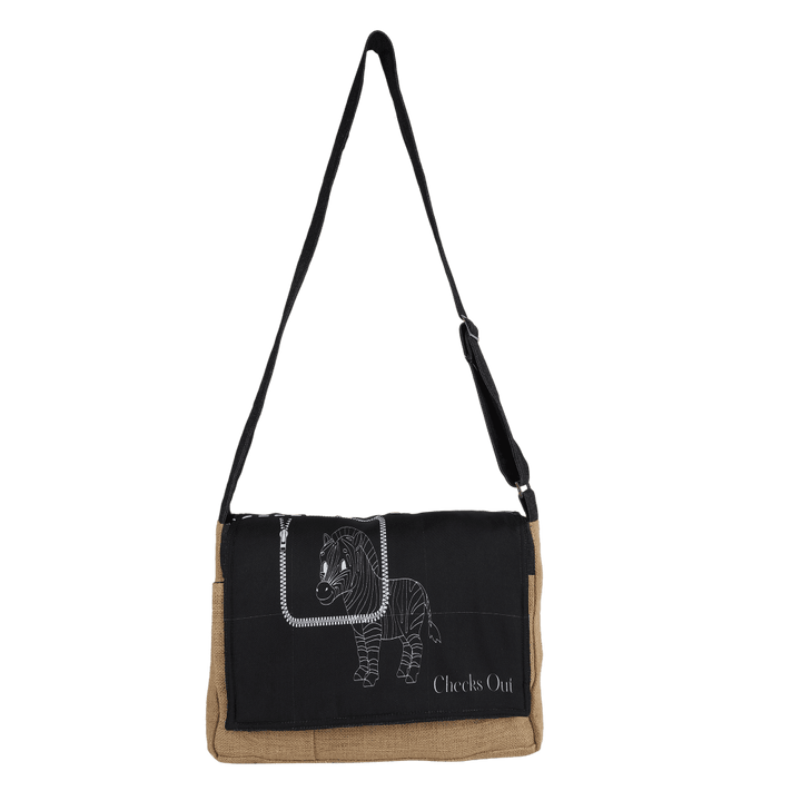 INDHA Laptop Bag | Natural Jute Laptop Bag | Black Poly Canvas Laptop Bag | Digital Printed White Zebra Design | 15 Inch Laptop Bag | Water Resistant Laptop Bag | Corporate Gifting | Gifting |