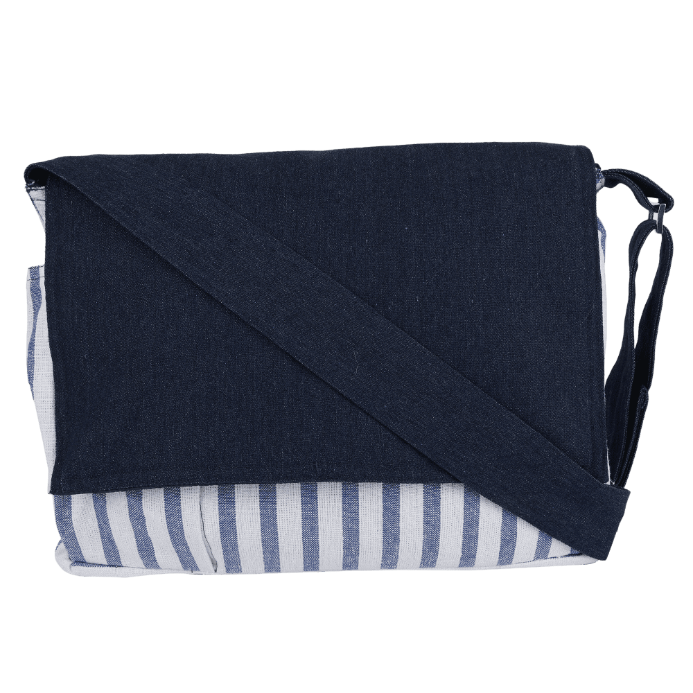 INDHA White & Purple Cotton Canvas Laptop Bag | Navy Blue Denim | 15-Inch Water-Resistant Laptop Bag | Eco-Friendly Travel & Office Bag for Men & Women | Corporate & Personal Gifting