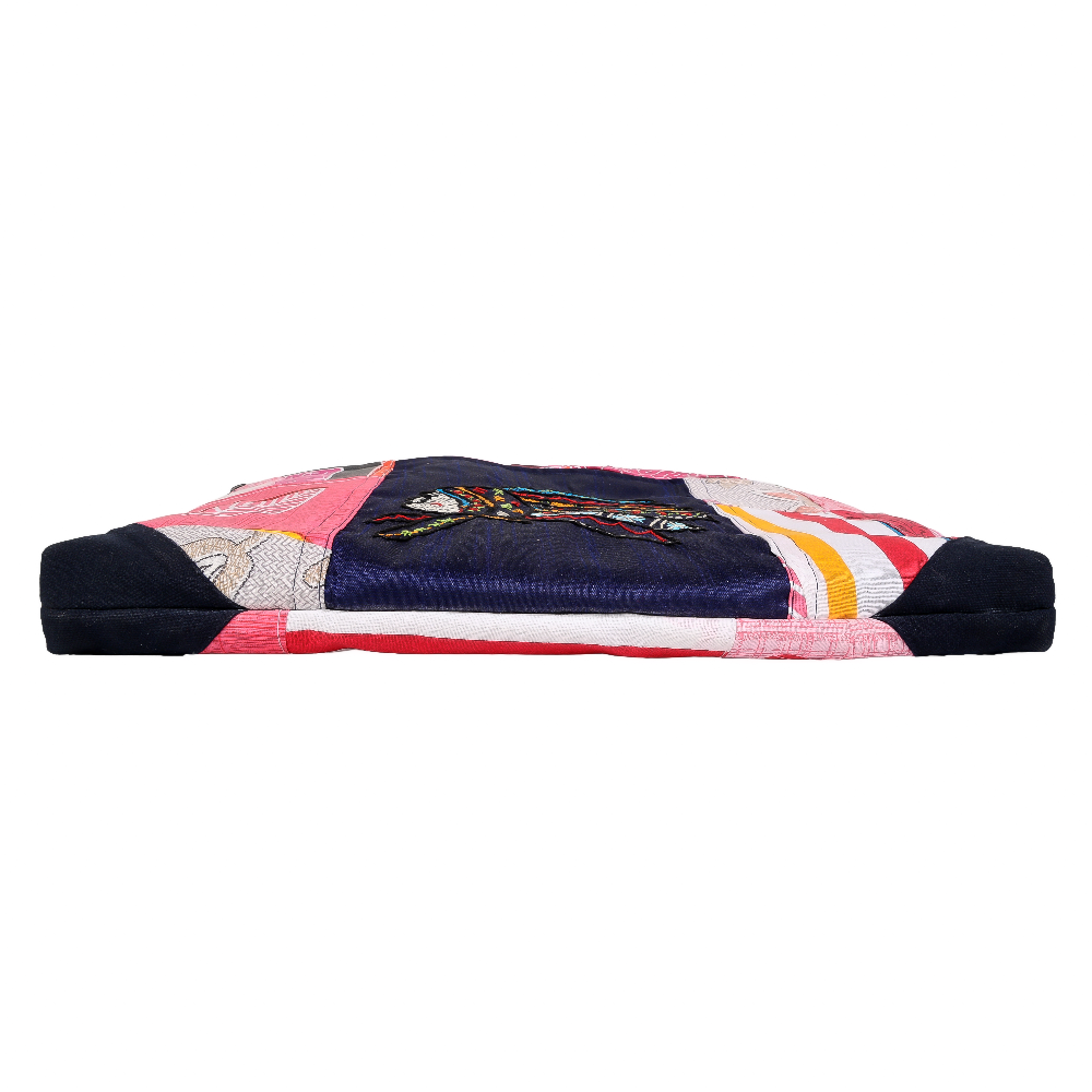 Indha Hand-Embroidered Laptop Bag – Cotton Patchwork with Red Indian Motif | 29 x 36 cm | Eco-Friendly Handcrafted Office &amp; Travel Bag