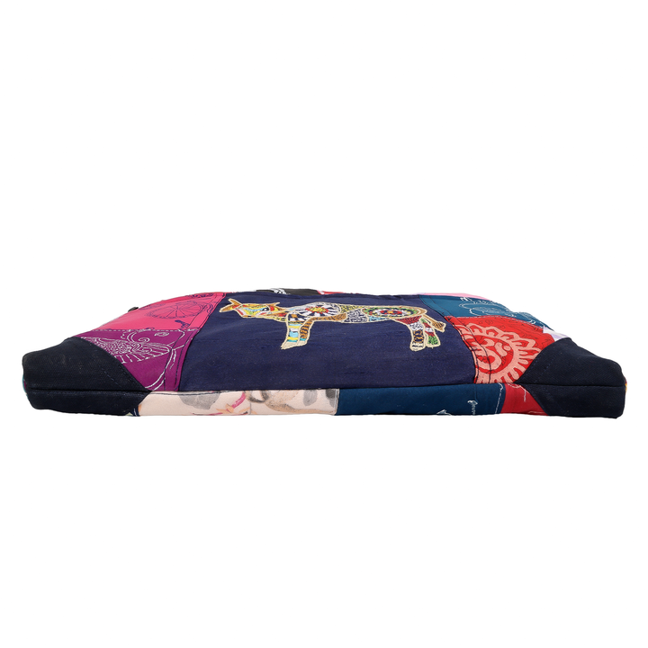 Indha Hand-Embroidered Laptop Bag – Cotton Patchwork with Cow Motif | 29 x 36 cm | Eco-Friendly Handcrafted Office &amp; Travel Bag