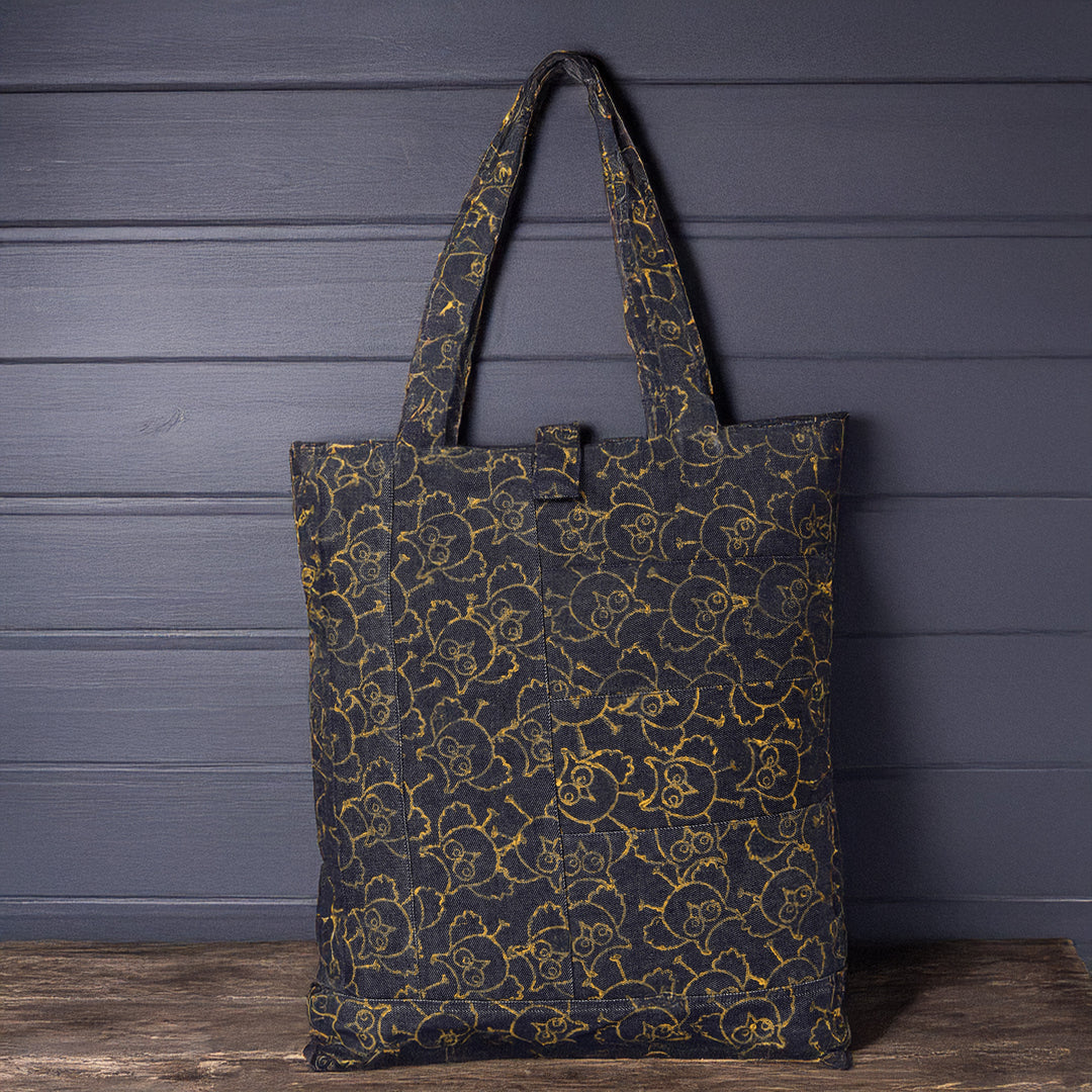 Denim Hand Block Printed Tote Bag/College bag for Girls &amp; Women