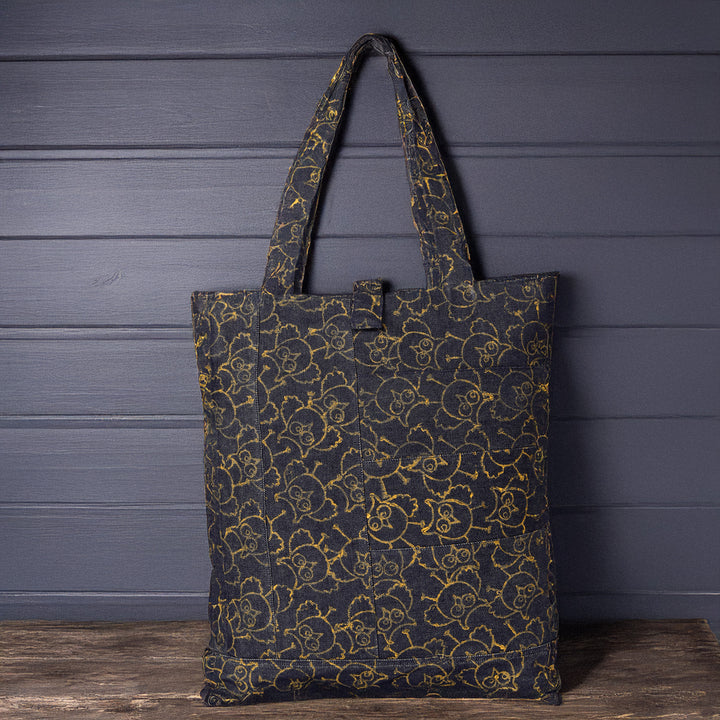 Denim Hand Block Printed Tote Bag/College bag for Girls &amp; Women