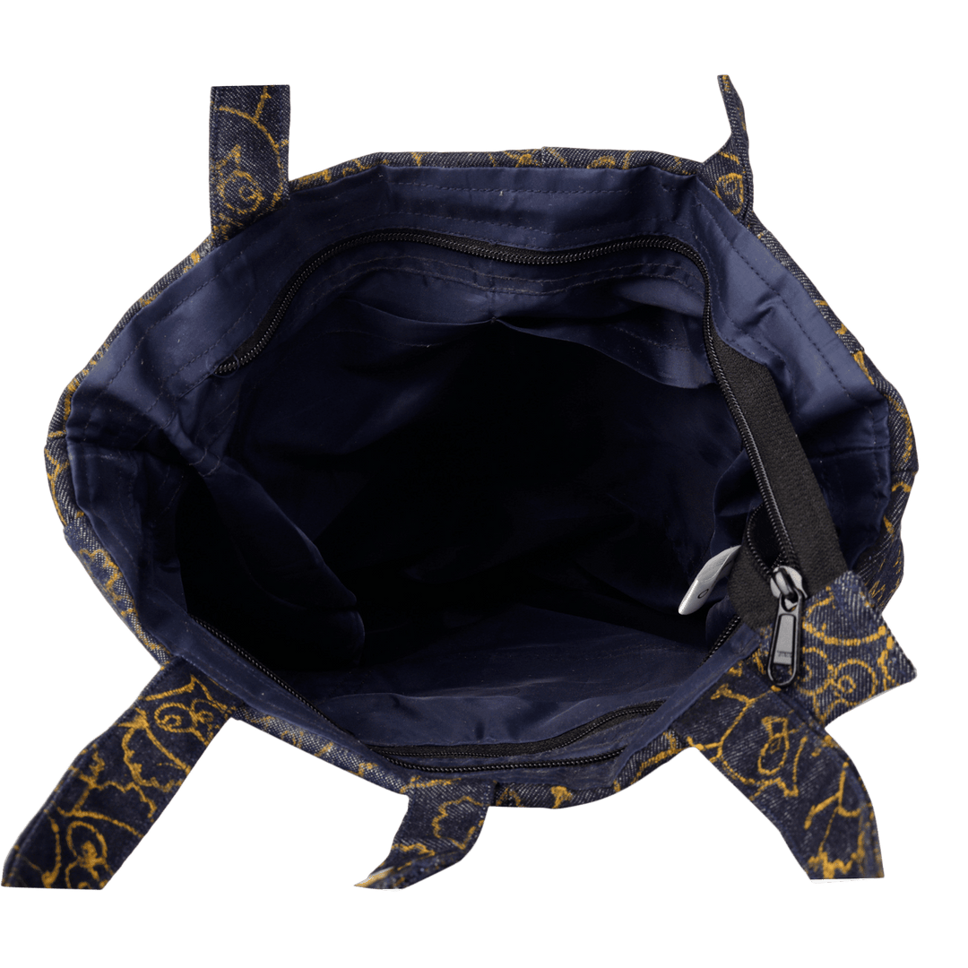 Denim Hand Block Printed Tote Bag/College bag for Girls &amp; Women