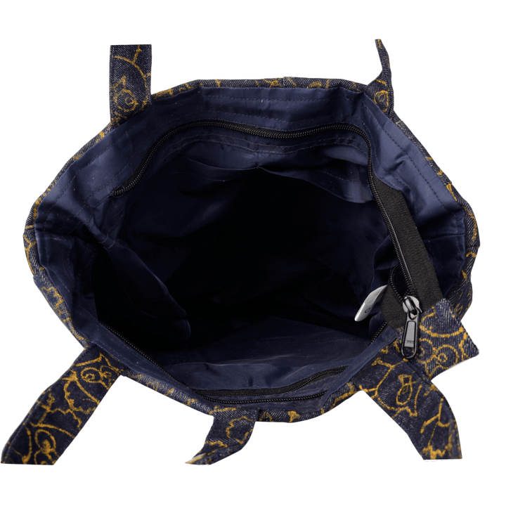 Denim Hand Block Printed Tote Bag/College bag for Girls &amp; Women