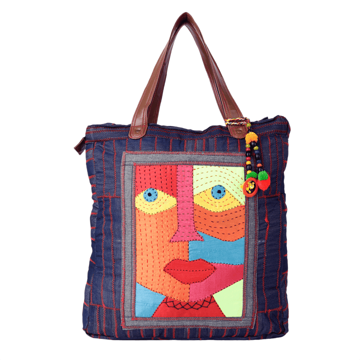 Denim Zig-Zag Tote Bag