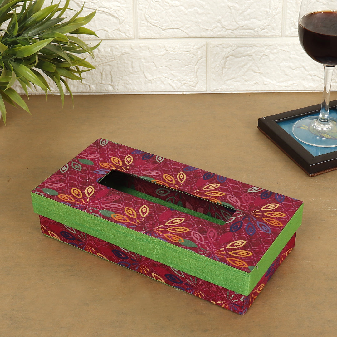 Indha Multicolor Flower Print Design Tissue Box | Designer Digital Print | Home Utility | Car Utility | Handmade | Gifting | Pink Tissue Box | Dupion Silk Tissue Box | Utility Product