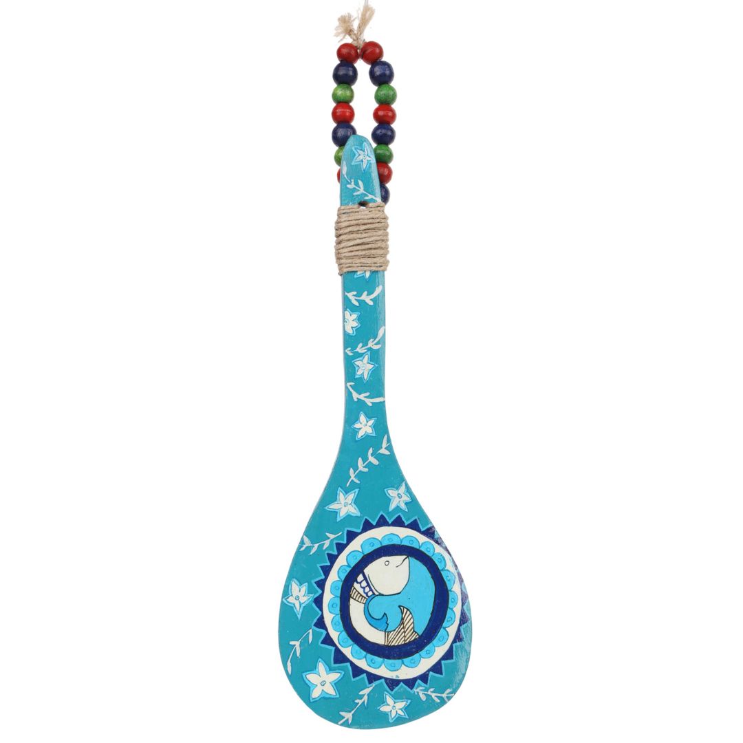 Indha Madhubani Hand-Painted Wooden Decorative Spoon (Fish Motif)