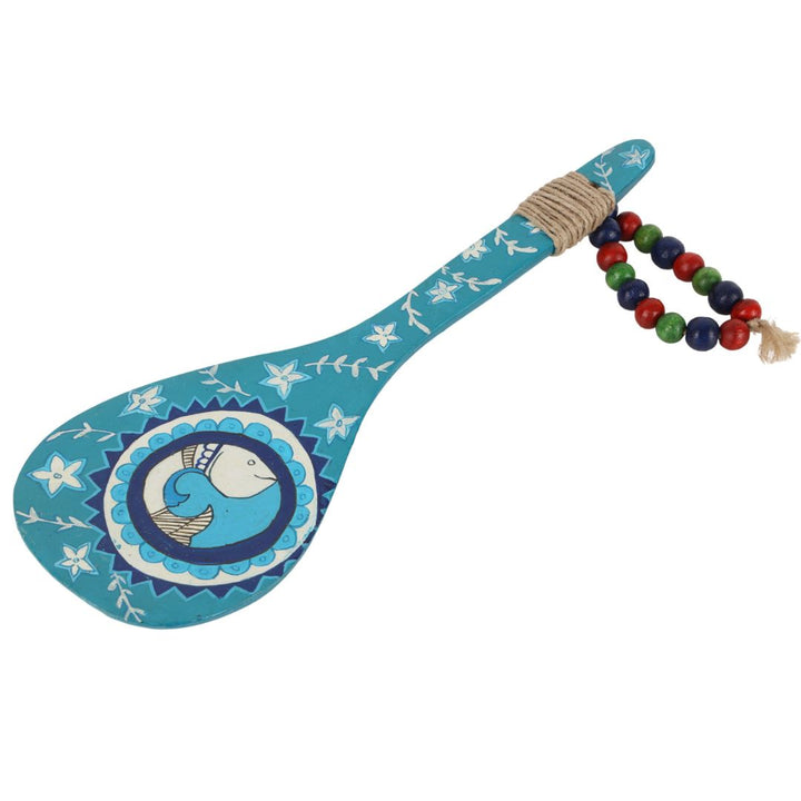 Indha Madhubani Hand-Painted Wooden Decorative Spoon (Fish Motif)