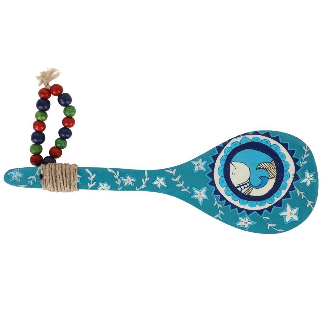 Indha Madhubani Hand-Painted Wooden Decorative Spoon (Fish Motif)