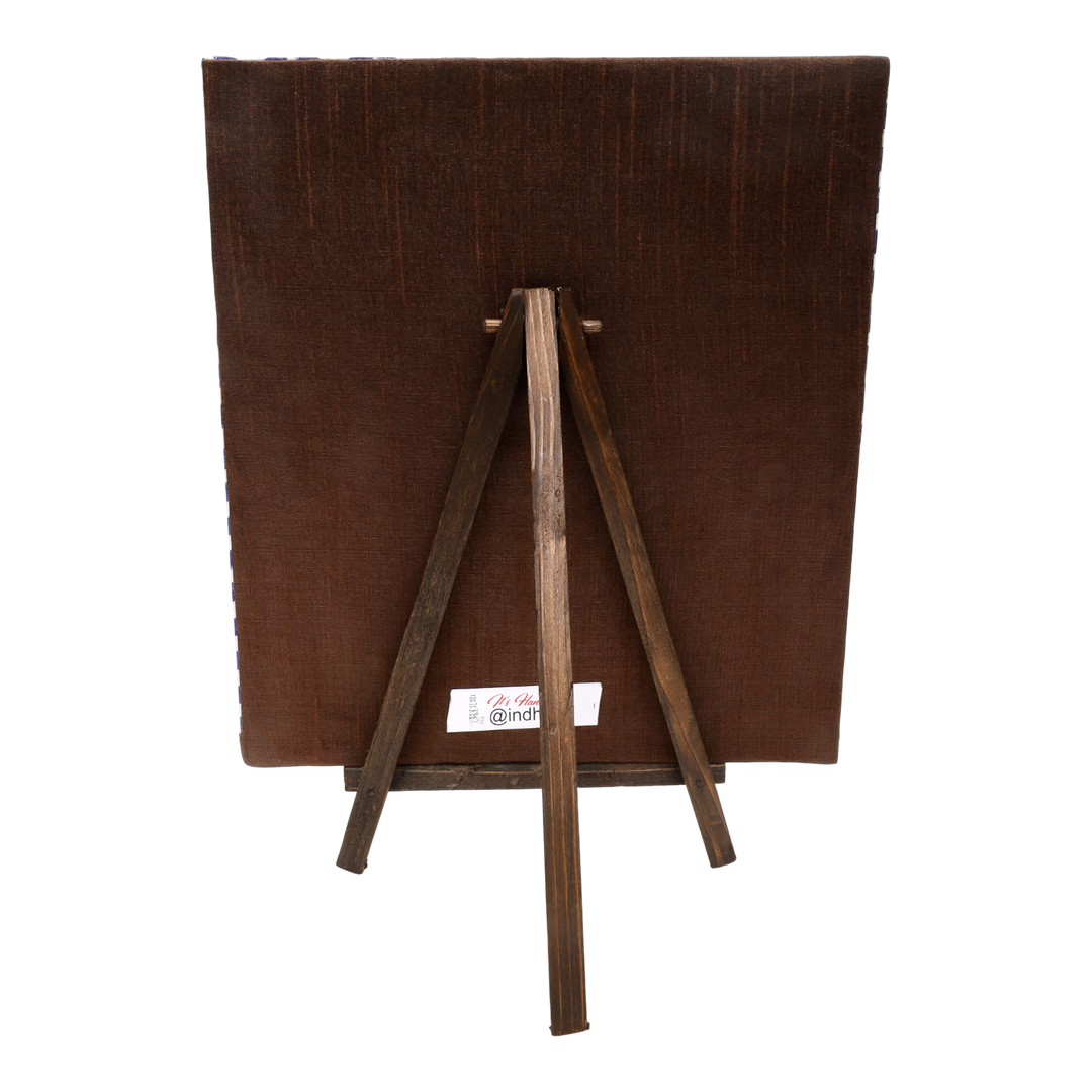 Indha Hand-Embroidered Gond Leopard – Textile Art with Hand Block-Printed Frame & Mini Wooden Easel