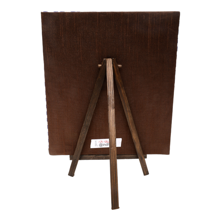 Indha Hand-Embroidered Gond Leopard – Textile Art with Hand Block-Printed Frame & Mini Wooden Easel