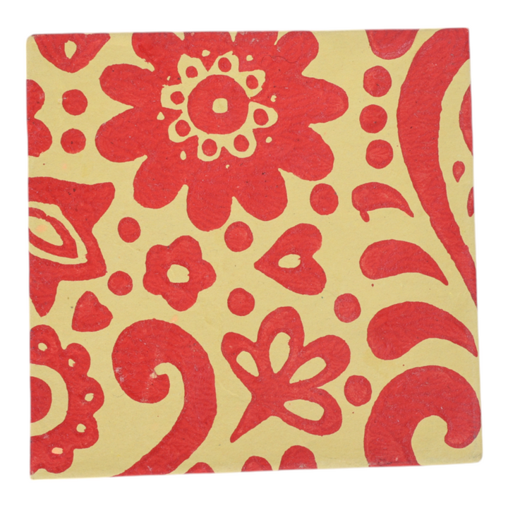 Indha Nature’s Harmony Coaster Set – Tree &amp; Bird Design on Dupion Silk, Set of 6, Ideal for Dining &amp; Decor