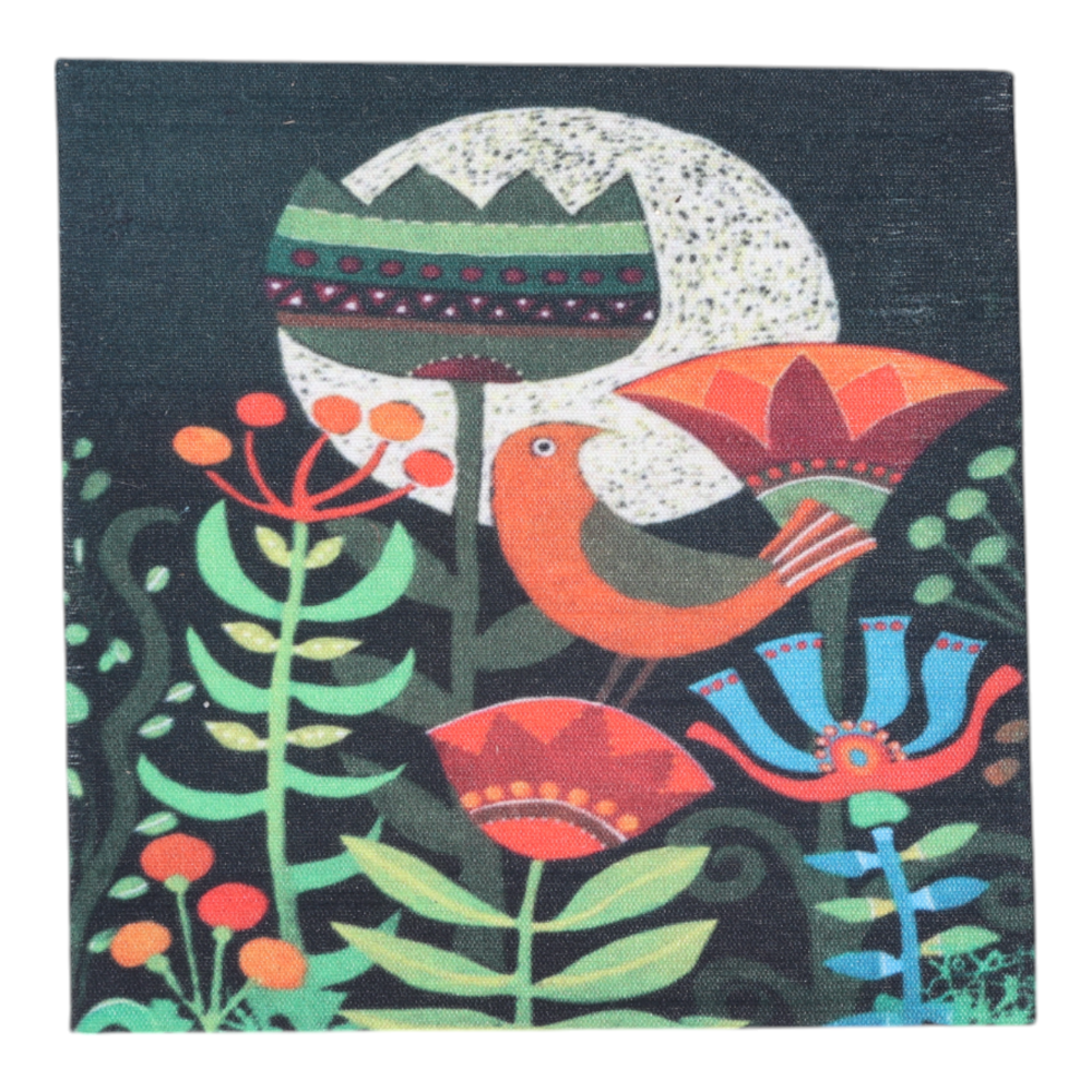 Indha Nature’s Harmony Coaster Set – Tree &amp; Bird Design on Dupion Silk, Set of 6, Ideal for Dining &amp; Decor