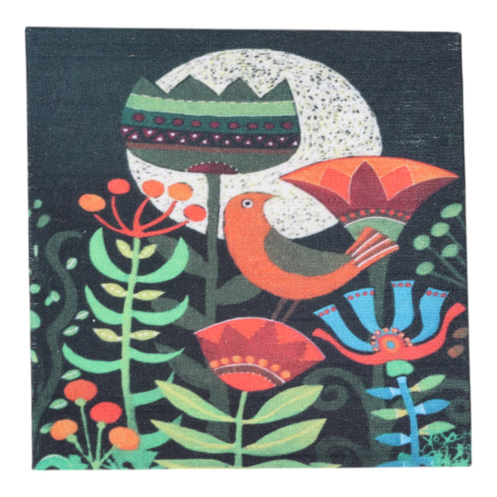 Indha Nature’s Harmony Coaster Set – Tree &amp; Bird Design on Dupion Silk, Set of 6, Ideal for Dining &amp; Decor