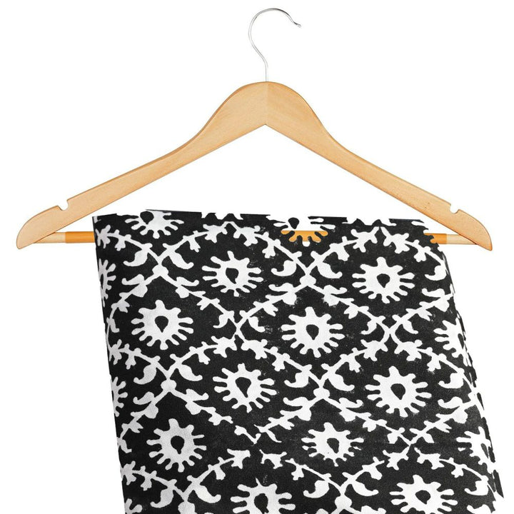 INDHA Hand Block-Printed Jaipuri Cotton Fabric Black | White Dancing Peacock Motif  Fabric | Hand Block Printed Fabric | Home Utility | Fashion Utility | Gifting | Gifts For Him | Gifts For Her | Home Furnishing | 3 Meter X 42-44 Wide