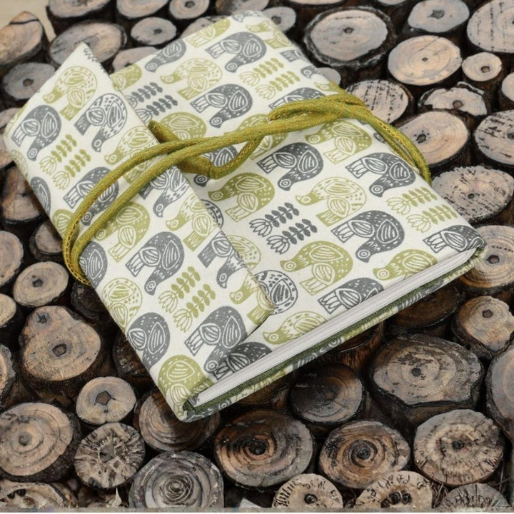 INDHA Handcrafted Recycled Paper Diary Hand Block Printed Bird And Flower Design Motif Off-White Cotton Handcrafted Recycled Paper Diary |
