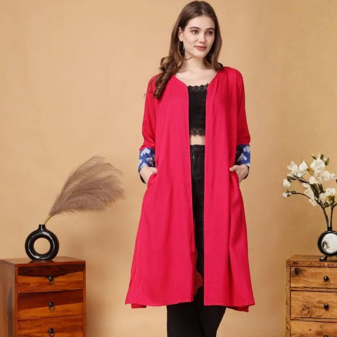 Indha Shrug | Pink Rayon Shrug | Full Sleeve Shrug | Shrugs For Women | Traditional Shrugs | Gifting | Fashion Wear | Indo Western Shrug | Fashion Apparel | Ethnic Shrug-XXL