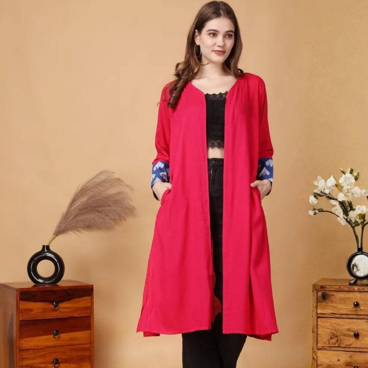 Indha Shrug | Pink Rayon Shrug | Full Sleeve Shrug | Shrugs For Women | Traditional Shrugs | Gifting | Fashion Wear | Indo Western Shrug | Fashion Apparel | Ethnic Shrug-XXL