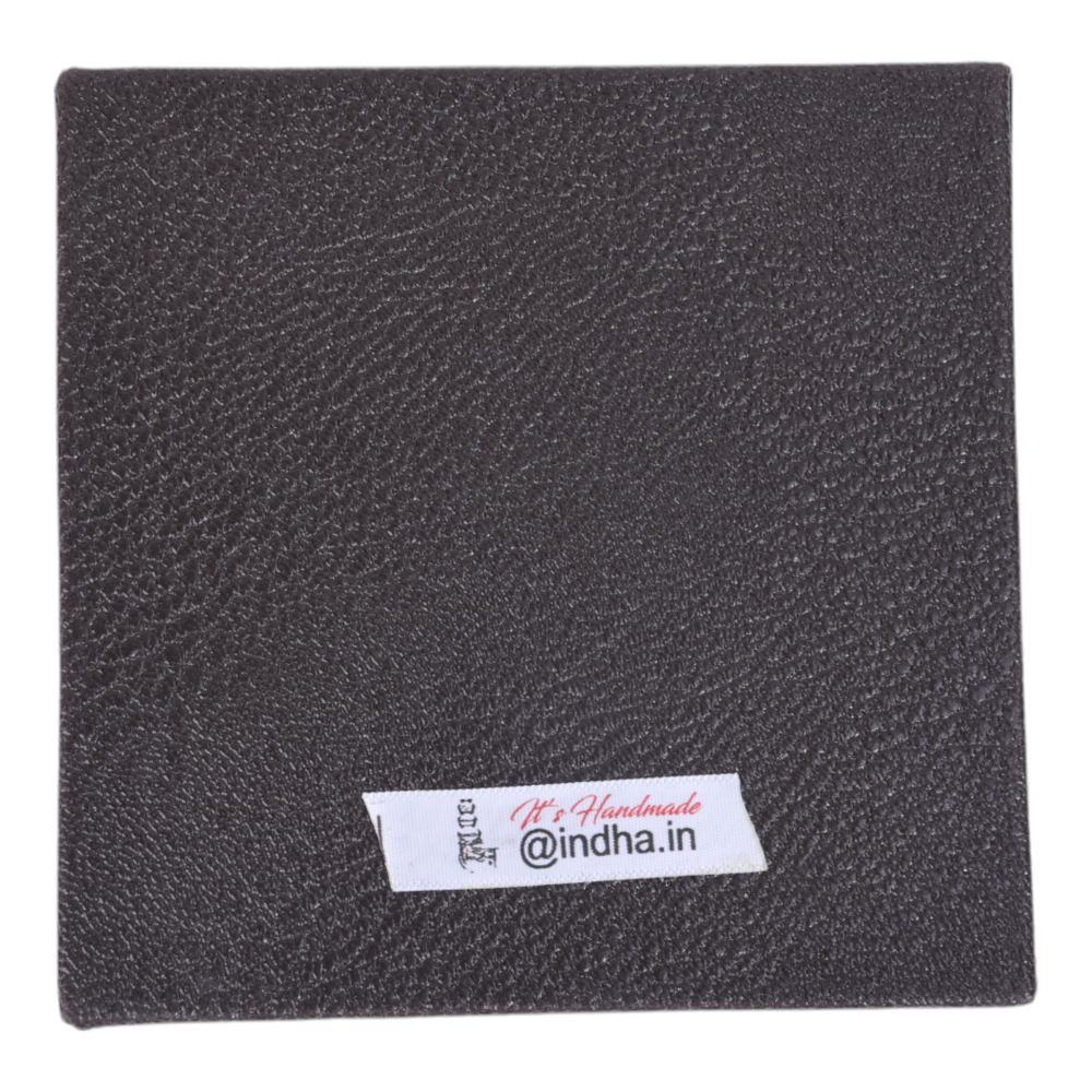 INDHA Abstract Design Hand Embroidery | Natural Jute &amp; Wooden Glass Coaster Set | Set of 2 Glass Coasters | Hand Embroidered Utility Décor | Home Utility | Gifting | Corporate Gifting | Table Décor | Dining Utility | Kitchen &amp; Dining